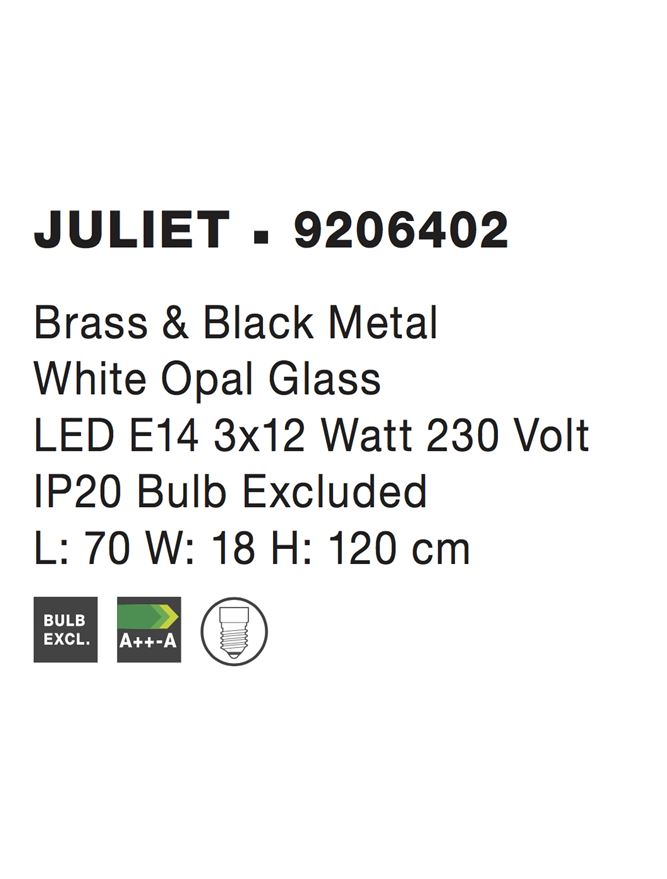 JULIET suspensie SP3 - 9206402 - Brass & Black Metal White Opal Glass [5]