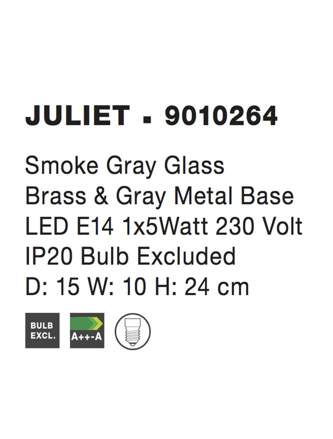 JULIET veioza - 9010264 - Smoke Gray Glass Brass & G ray Metal Base [4]
