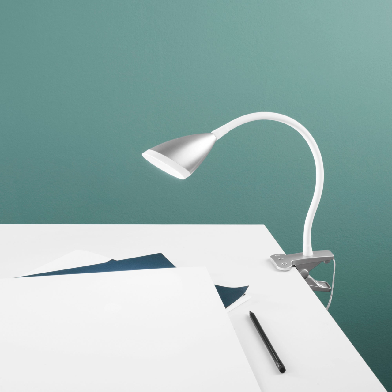 LAMPADA DA LETTURA LED HEGEL ARGENTO CON PINZA 3,7W 450LM 4000K 9,5X9,5X33CM [2]