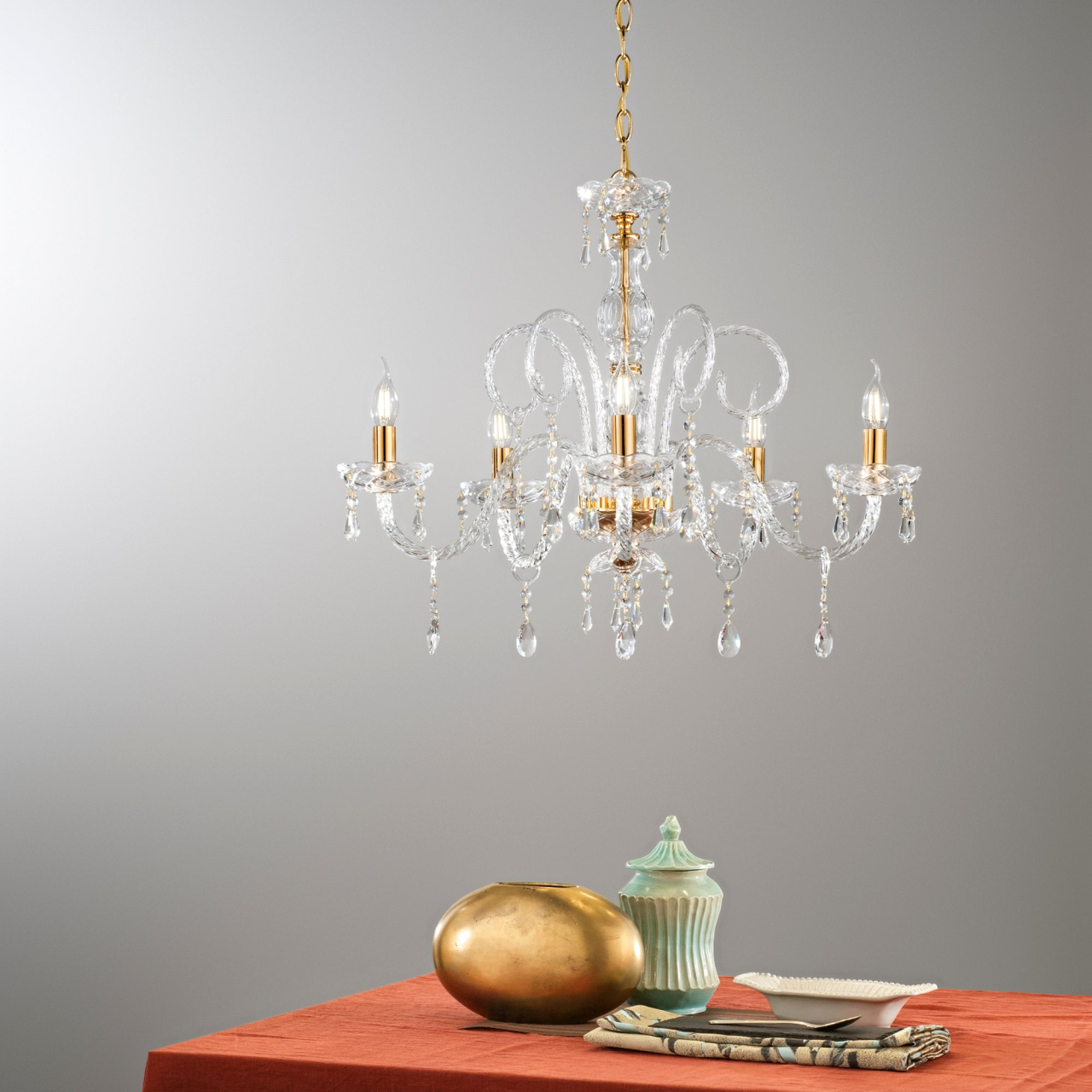 LAMPADARIO MONALISA ORO 5XE14 70X145CM [2]