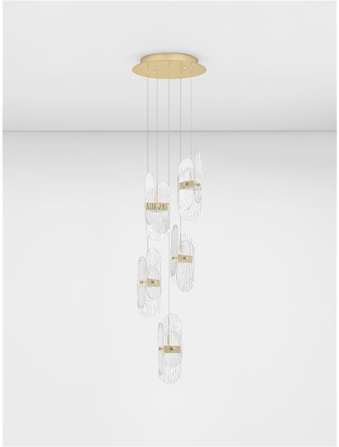 Lucien SP5 ROUND - Suspensie moderna sticla - Brass Gold Metal & Clear Glass (3000K) [3]