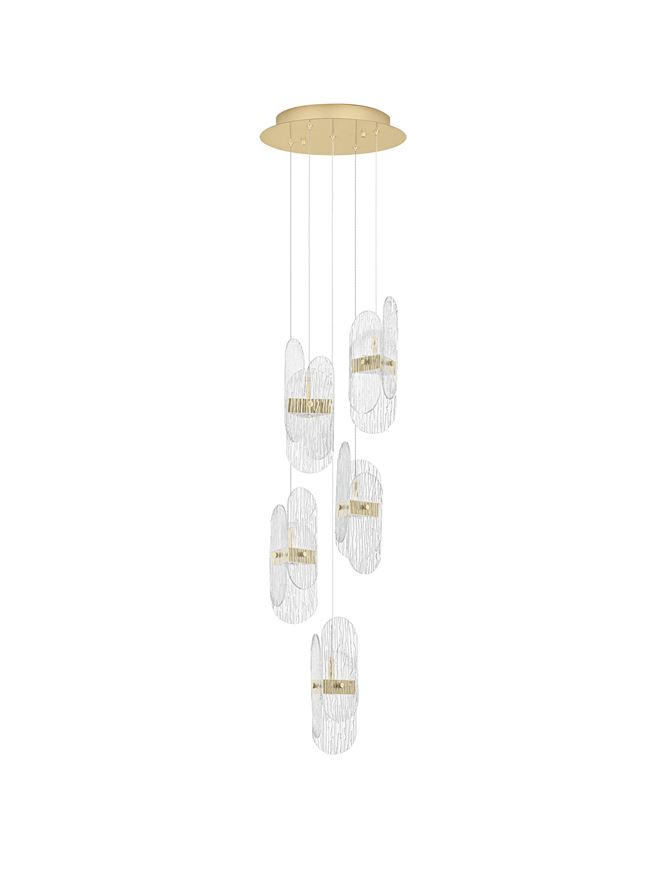 Lucien SP5 ROUND - Suspensie moderna sticla - Brass Gold Metal & Clear Glass (2700K) [3]