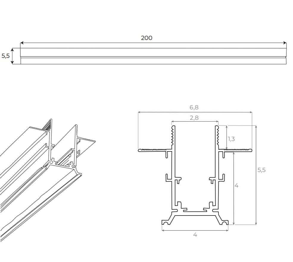 Maxlight MT0024 Magnetic Recessed track 2m [2]