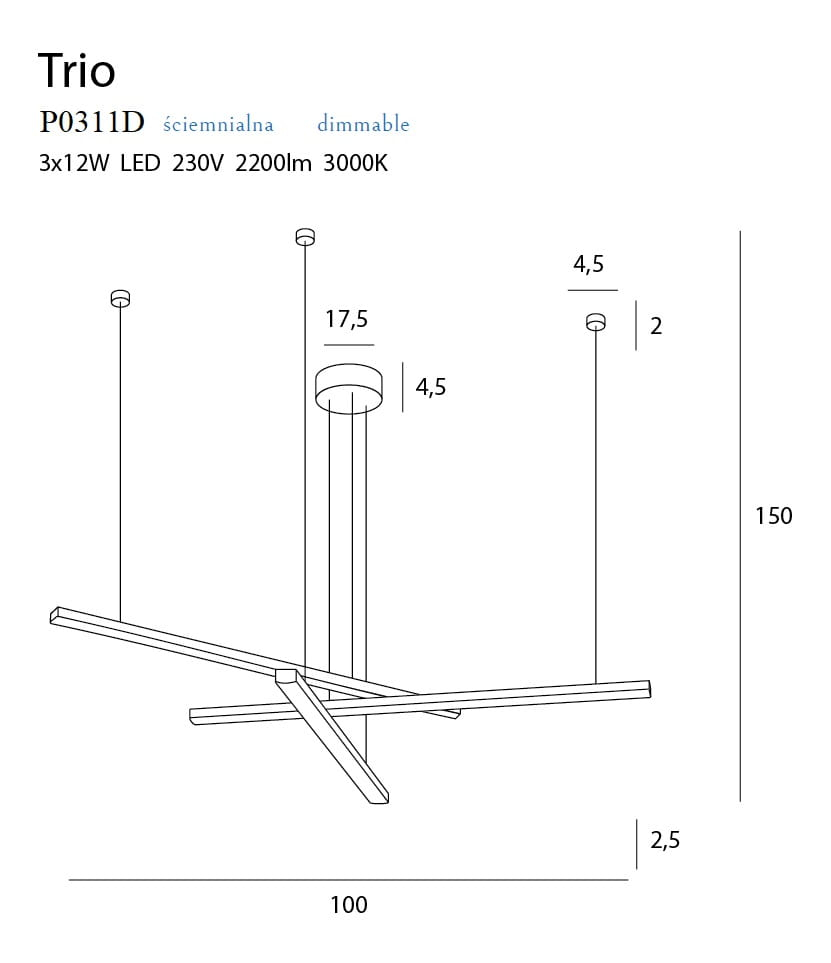MAXLIGHT P0311D Lustre simple TRIO 3 Negru - dimabil [4]