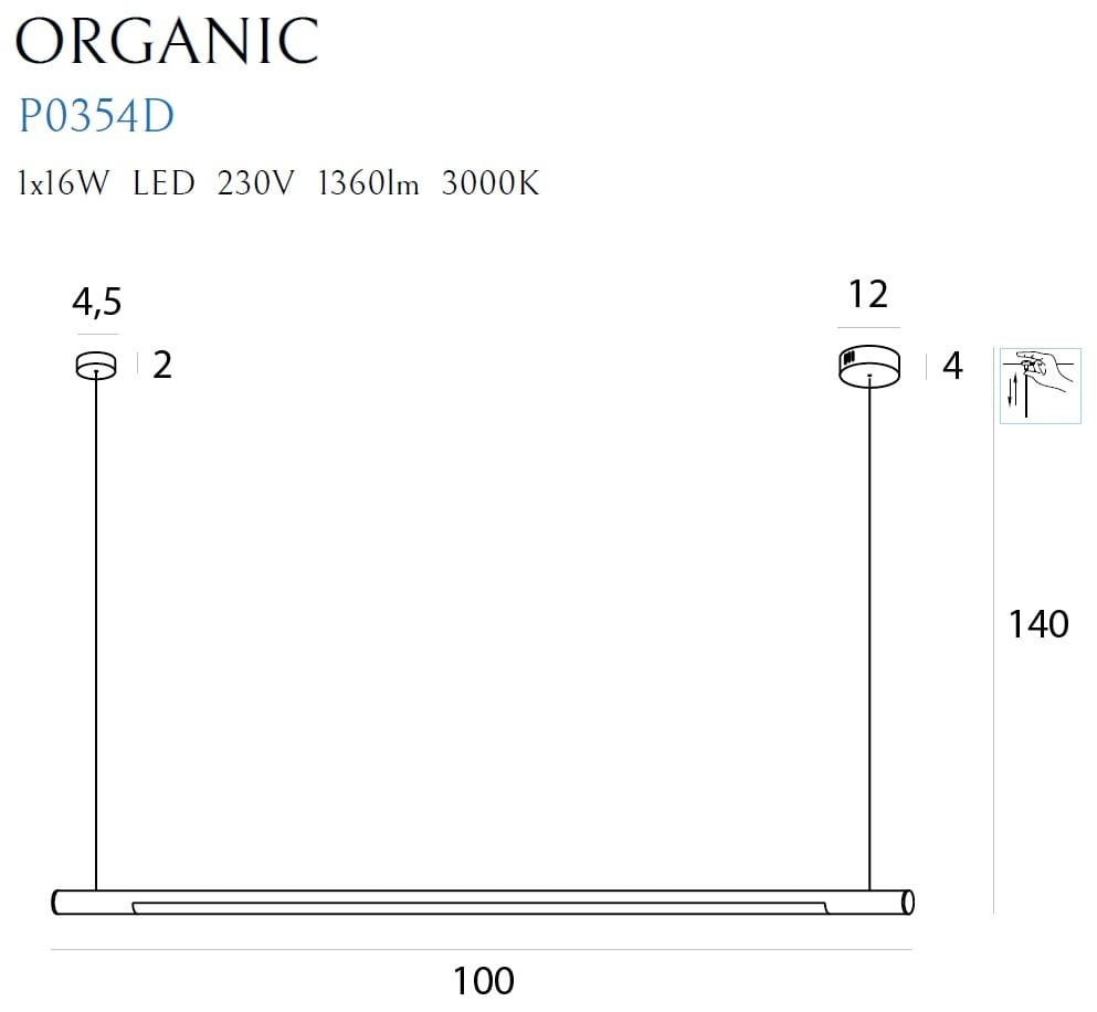 MAXLIGHT P0354D Lustre simple ORGANIC HORIZON 100CM CZARNA ŚCIEMNIALNA-Suspensie [4]