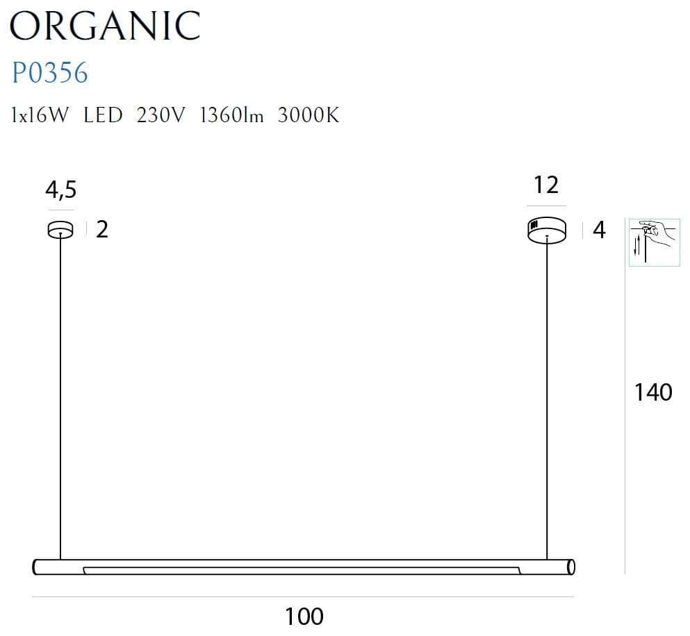 MAXLIGHT P0356D Lustre simple ORGANIC HORIZON 100CM ZŁOTA ŚCIEMNIALNA-Suspensie [8]