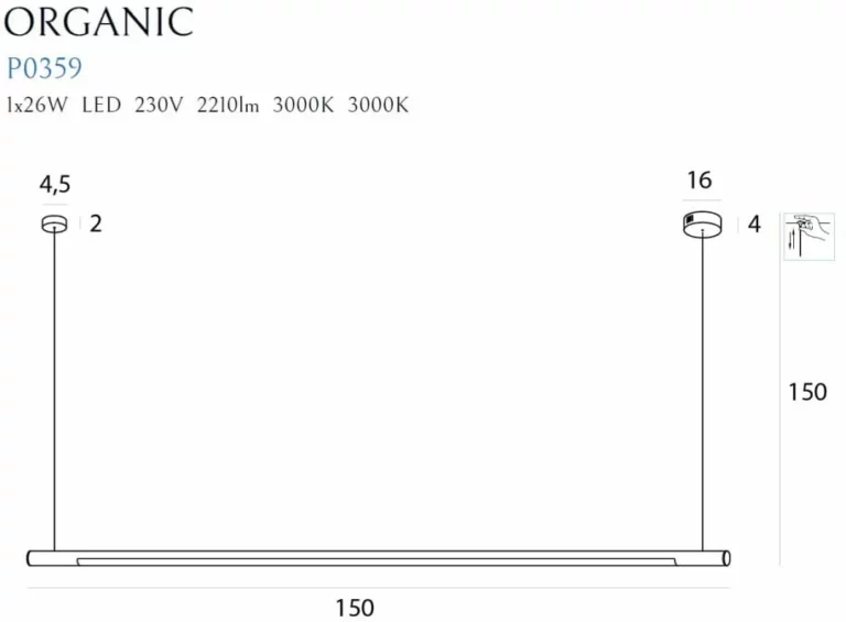 MAXLIGHT P0359D Lustre simple ORGANIC HORIZON 150CM CHROM ŚCIEMNIALNA-Suspensie [3]