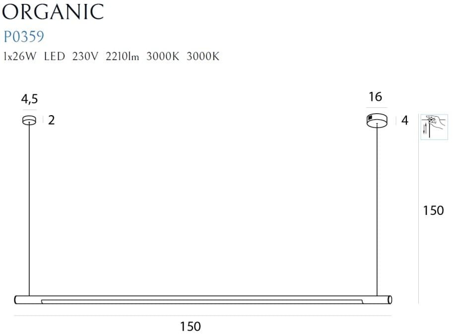MAXLIGHT P0359D Lustre simple ORGANIC HORIZON 150CM CHROM ŚCIEMNIALNA-Suspensie [6]