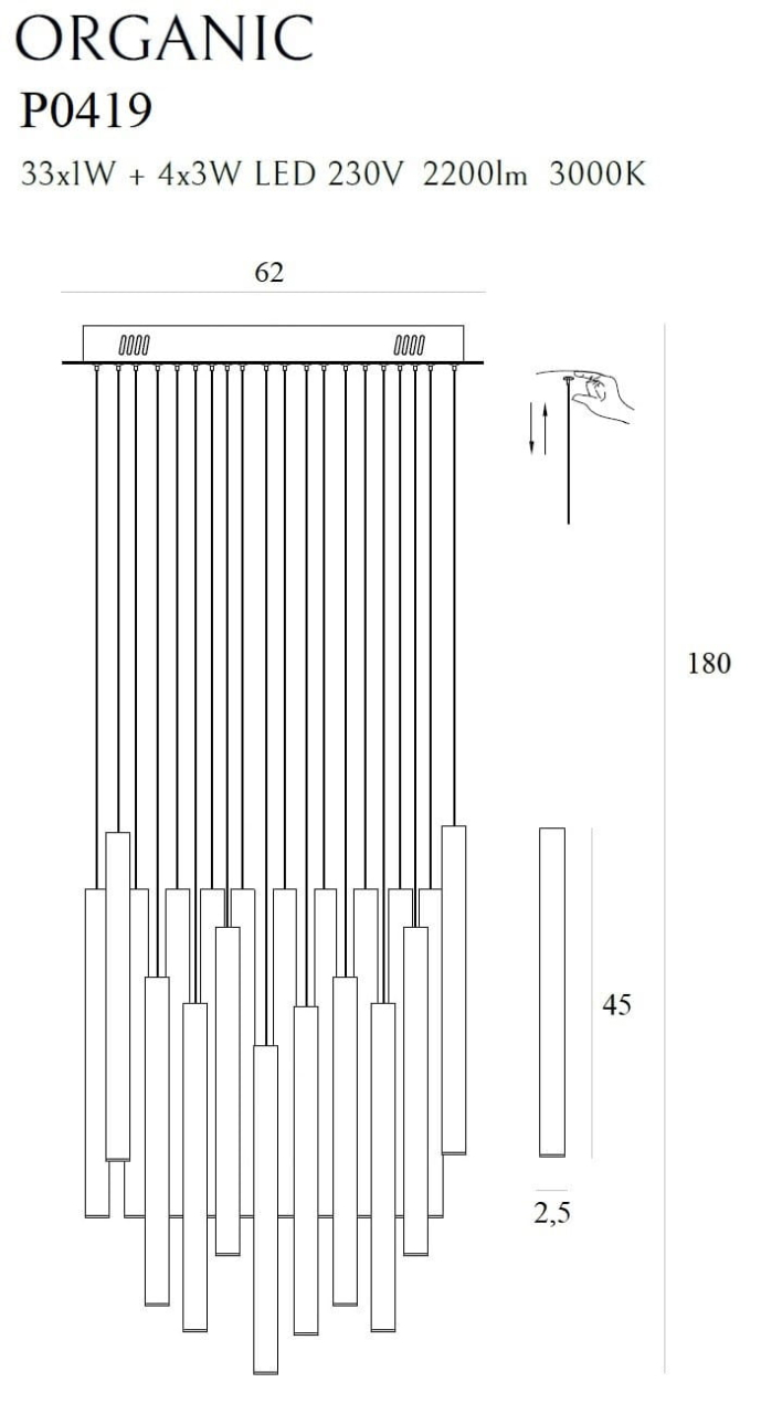MAXLIGHT P0419D Lustre simple ORGANIC 33x1 Negru Dimmabil [2]
