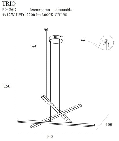 MAXLIGHT P0426D Lustre simple TRIO 3 Auriu dimmabil [3]