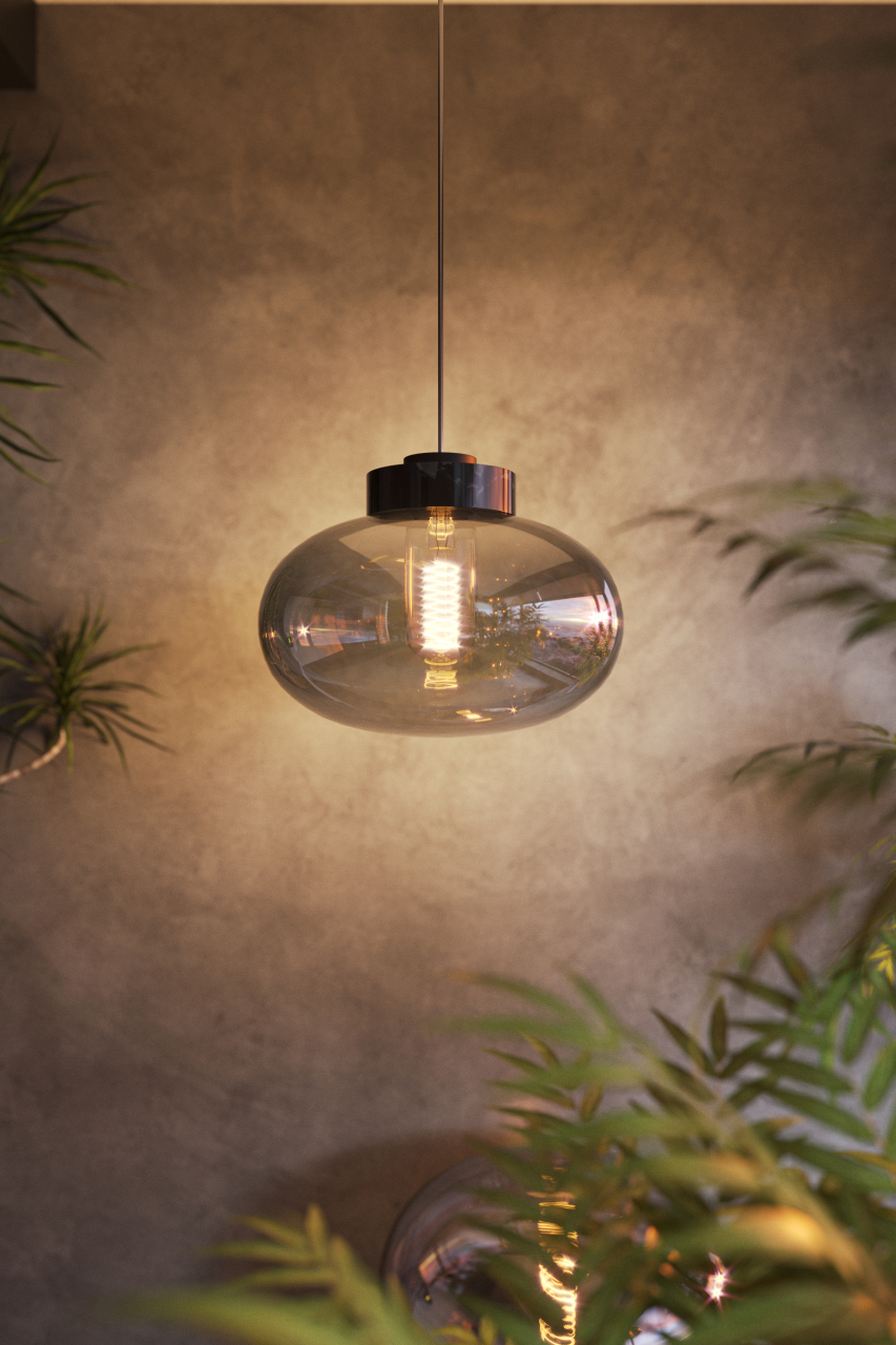 MAXLIGHT P0515 Lustre simple MOONSTONE SMOKE GLASS+BLACK MARBLE [4]