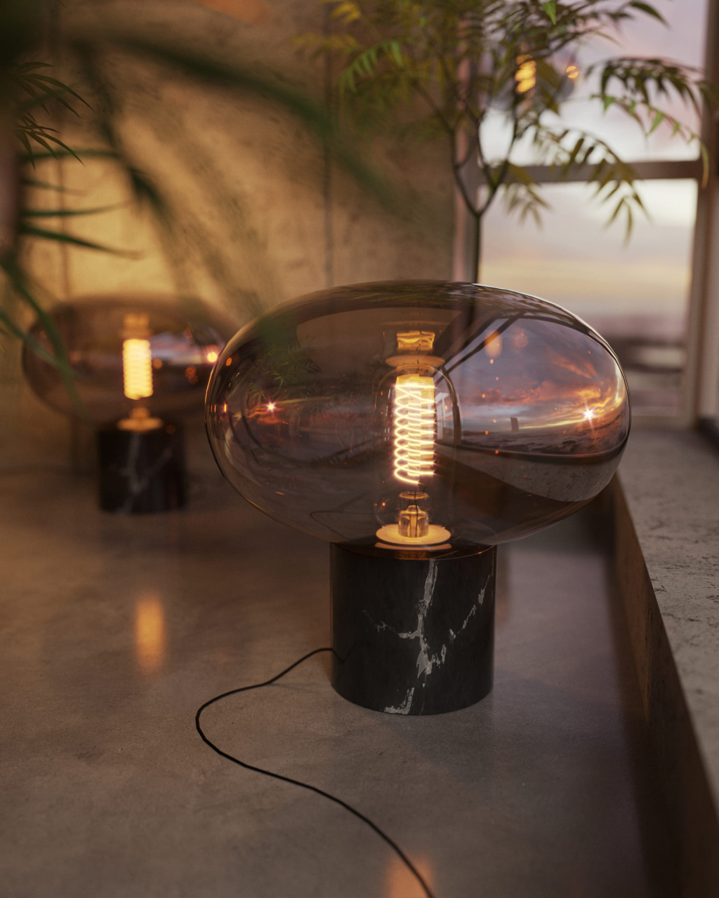 MAXLIGHT T0058 Veioza MOONSTONE AMBER GLASS + BLACK MARBLE [6]