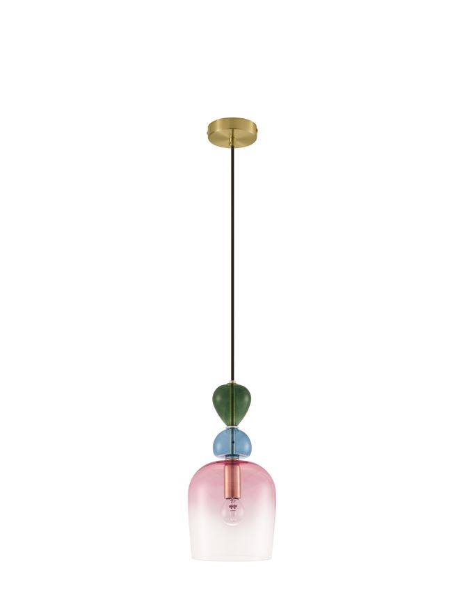 MURANO suspensie SP1 - 9009234 - Sandy Gold Metal Glossy Light Green, Blue & Pink Glass [2]