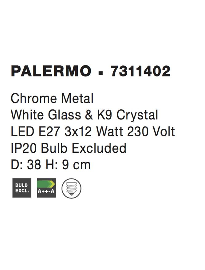 PALERMO plafoniera - 7311402 - Chrome Metal White Glass & K9 Crystal [4]