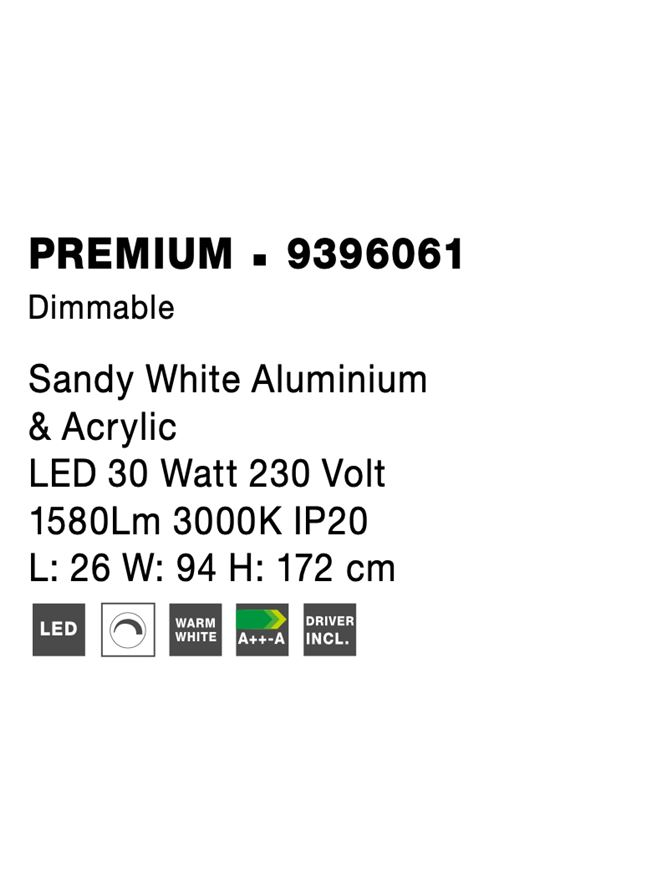 PREMIUM lampadar - 9396061 - Sandy White Aluminium & Acrylic [8]