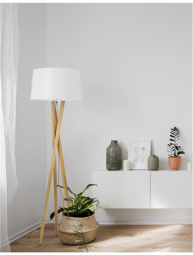SALINO lampadar - 9145061 - Ivory Fabric Shade Brown Fabric Wire Natural Wood [1]