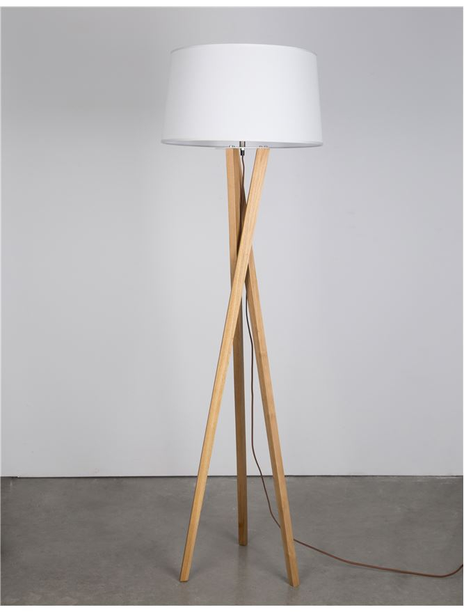 SALINO lampadar - 9145061 - Ivory Fabric Shade Brown Fabric Wire Natural Wood [3]