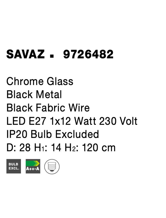 SAVAZ suspensie SP1 - 9726482 - Chrome Glass Black Metal Black Fabric Wire [7]