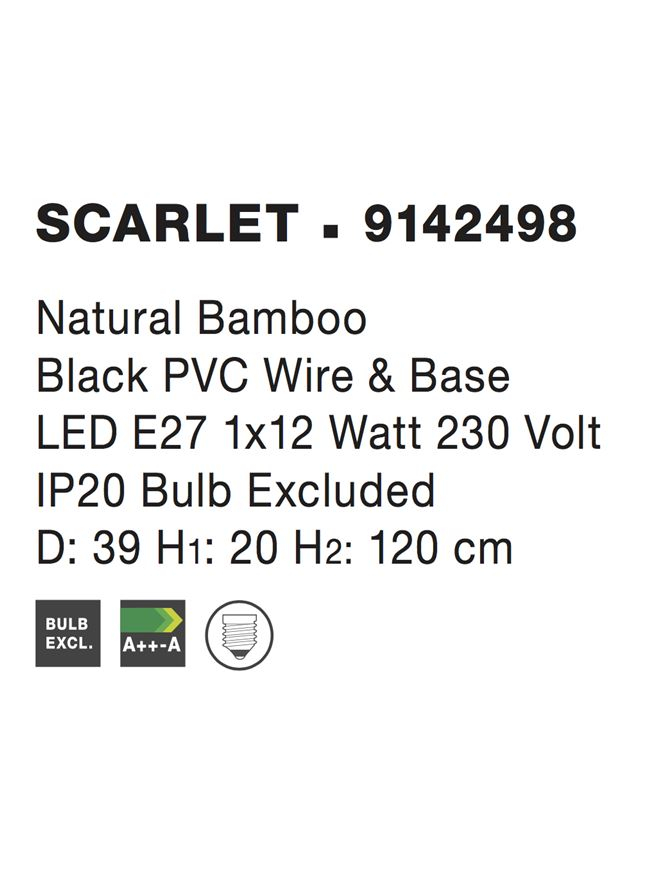 SCARLET suspensie SP1 - 9142498 - Natural Bamboo Black PVC Wire & Base [4]