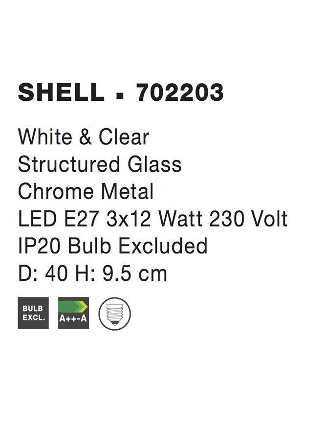 SHELL plafoniera - 702203 - White & Clear Structured Glass Chrome Metal [4]