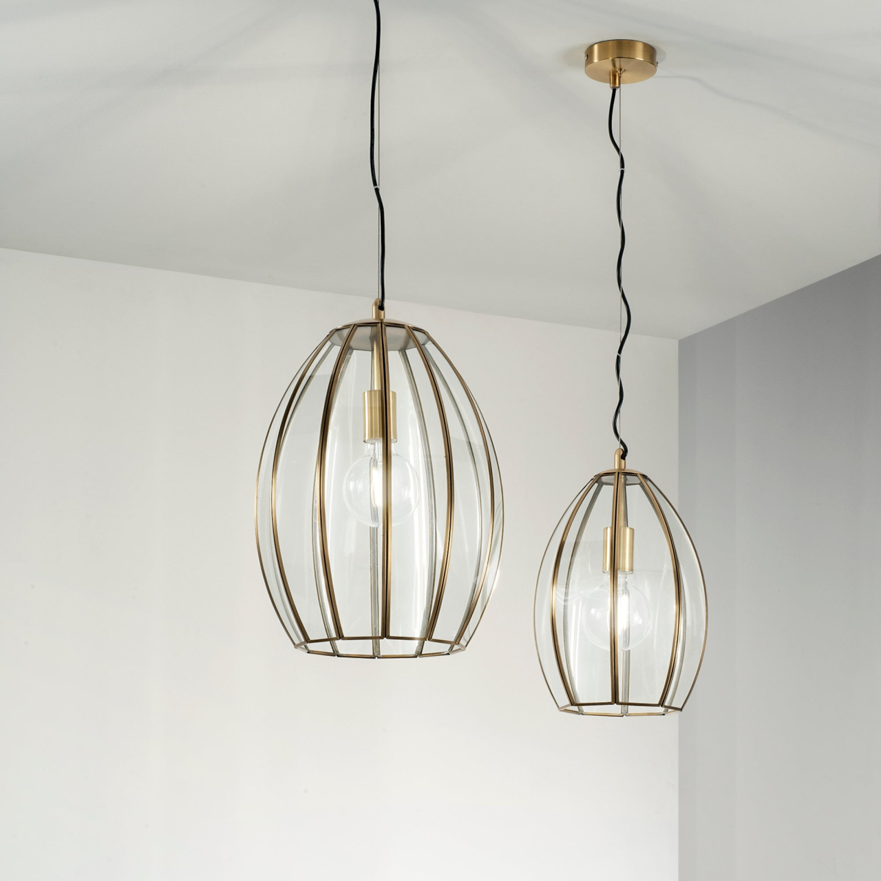 SOSPENSIONE CHESTER RASPARENTE/OTTONE 1XE27 30X30X137CM [3]