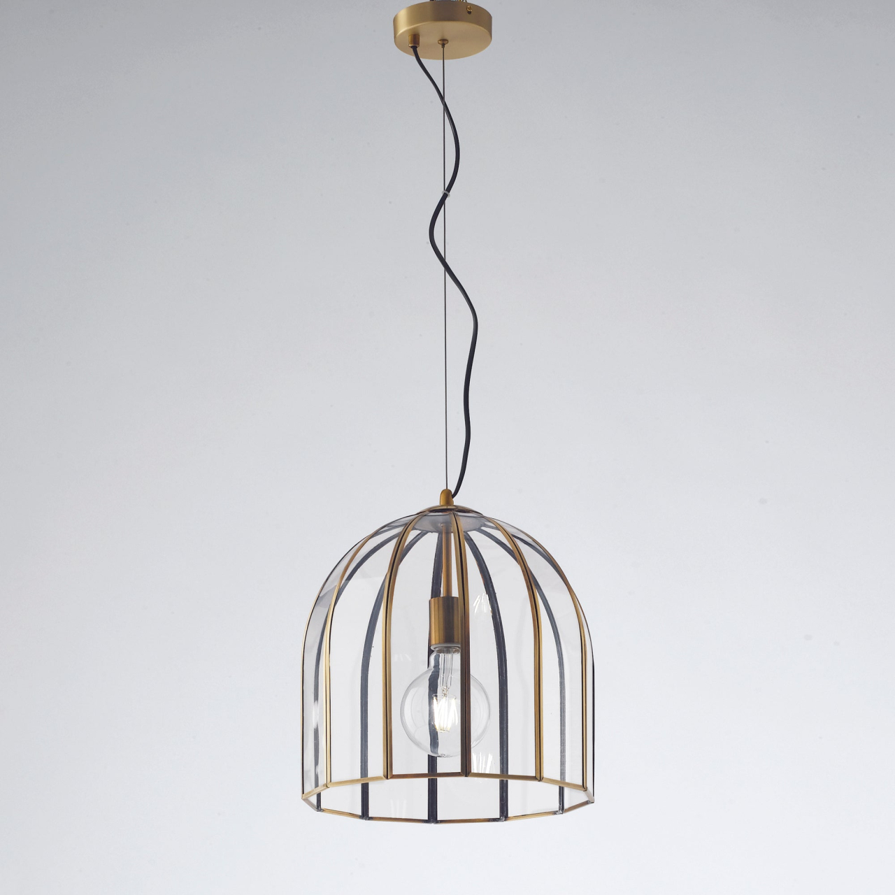 SOSPENSIONE CHESTER TRASPARENTE/OTTONE 1XE27 30X30X127CM [2]