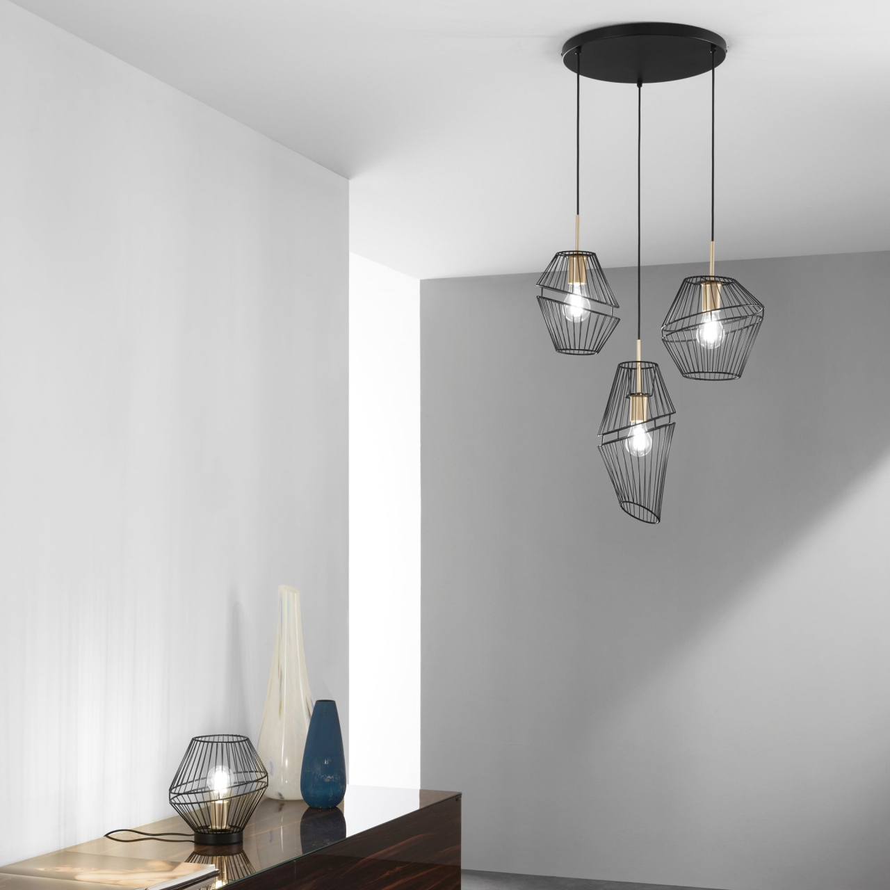 SOSPENSIONE KIKO NERA/ORO 3XE27 42X40X150CM [2]