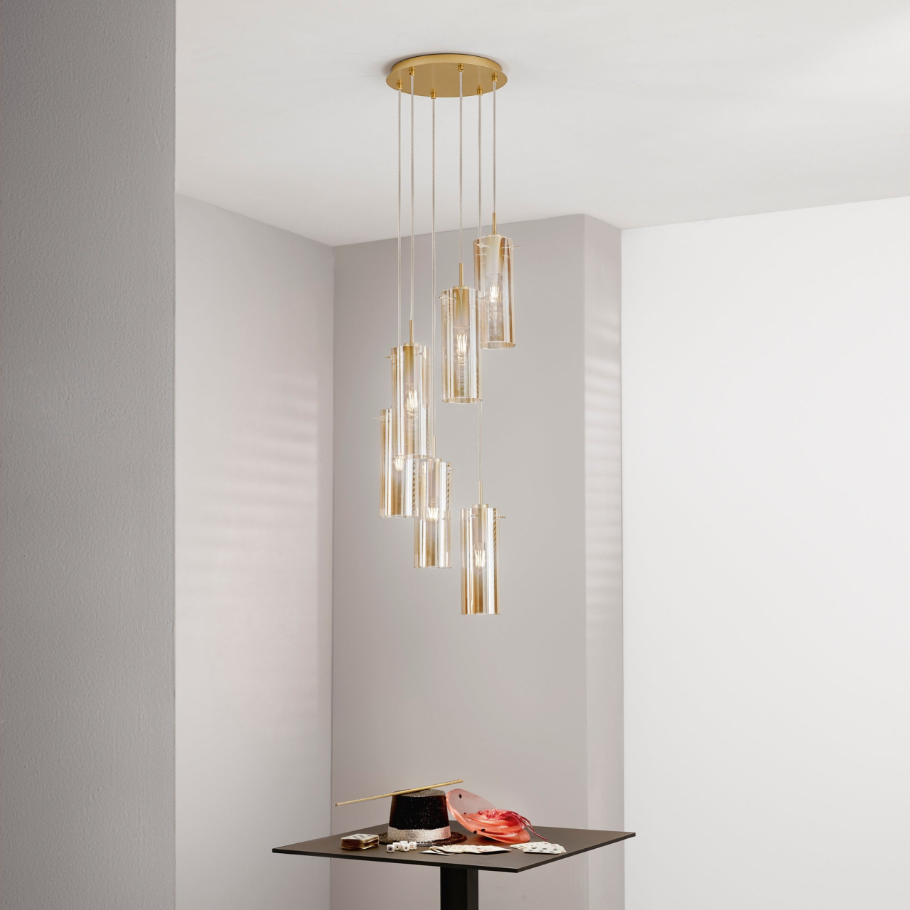 SOSPENSIONE MAGIC ORO/AMBRA 6XE27 35X35X150CM [3]