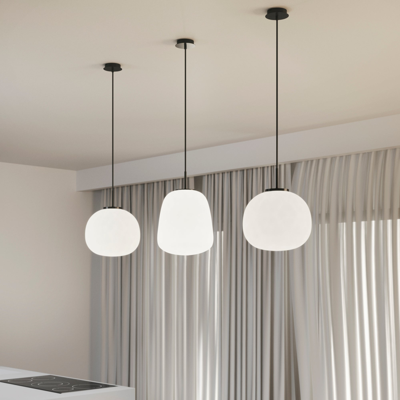 SOSPENSIONE TOLOMEO OVALE BIANCA OPALE 1XE27 32X32X120CM [2]
