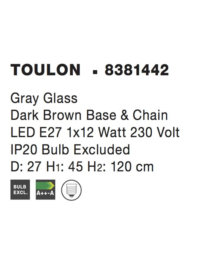 TOULON suspensie SP1 - 8381442 - Gray Glass Dark Brown Base & Chain [4]
