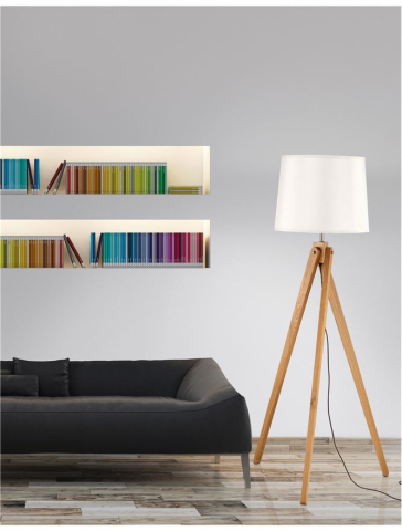 Corpuri pt interior - ALMA lampadar - 60201 - Natural Wood Sand White Shade Black Fabric Wire