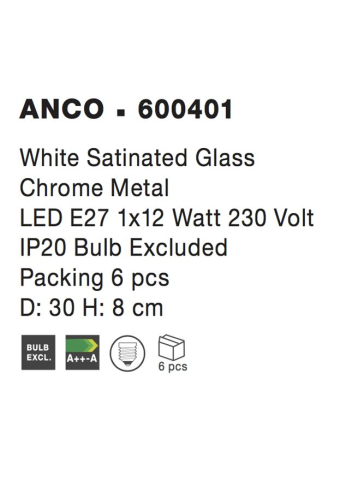 ANCO plafoniera - 600401 - White Satinated Glass Chrome Metal [3]