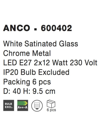 ANCO plafoniera - 600402 - White Satinated Glass Chrome Metal [4]