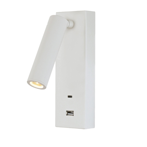 TEK  - APLIQUE LECTOR LED 3W 3000K BLANCO TYPE-C + USB CARGADOR