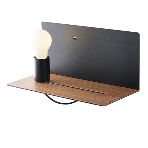 Aplice - APPLIQUE FLASH NERA CON MENSOLA E USB 2A USB 1XE27 33X18X15CM