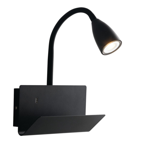 Aplice - APPLIQUE GULP FLESSIBILE NERA CON USB 2A 1XGU10  23X27X49CM