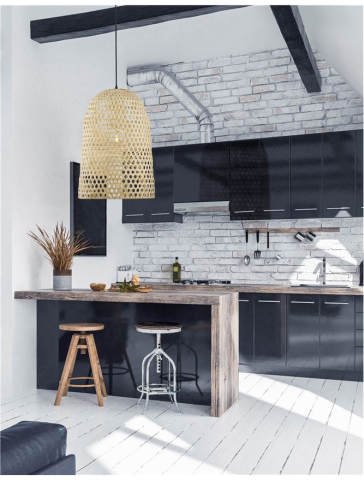 Lustre simple - AURORA suspensie SP1 - 9586681 - Natural Bamboo Black Fabric Wire & Base