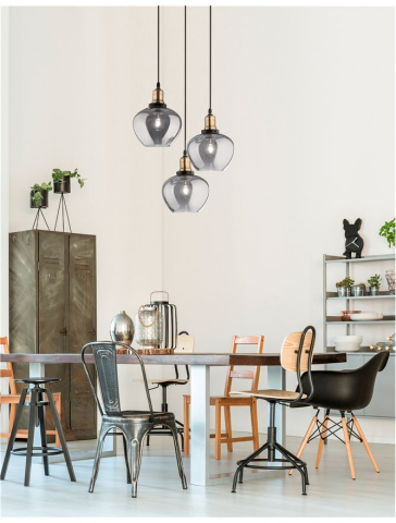 Lustre simple - CEDRO suspensie SP3 - 8436404 - Smoky Glass Bronze & Black Metal
