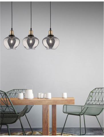 Lustre simple - CEDRO suspensie SP3 - 8436405 - Smoky Glass Bronze & Black Metal