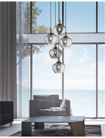 Lustre simple - CEDRO suspensie SP5 - 8436404 - Smoky Glass Bronze & Black Metal
