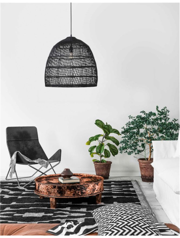 Lustre simple - DESTIN suspensie SP1 - 9586691 - Black Rattan Black Fabric Wire & Base