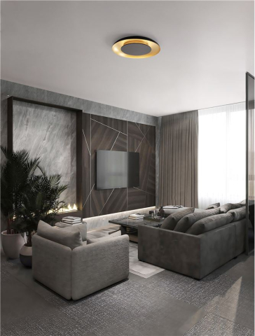 Plafoniere - EPOS PLAFONIEA PL60 - Triac Dimmable Sandy Black & Brushed Gold Aluminium, Metal & Polycarbonate