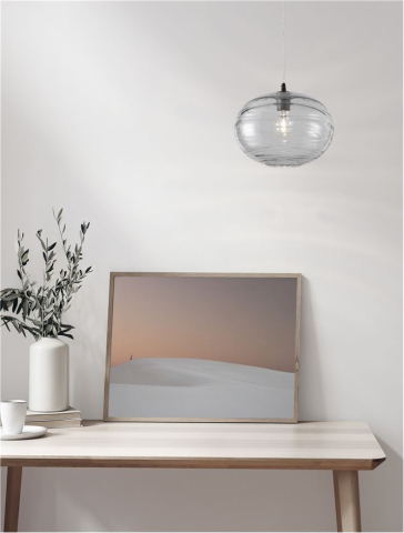 Lustre simple - EVLEEN suspensie SP1 - 9009257 - Matt Black Metal & Light Grey Glass