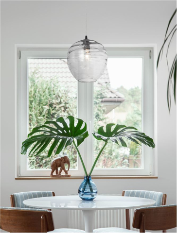Lustre simple - EVLEEN suspensie SP1 - 9009258 - Matt Black Metal & Light Grey Glass