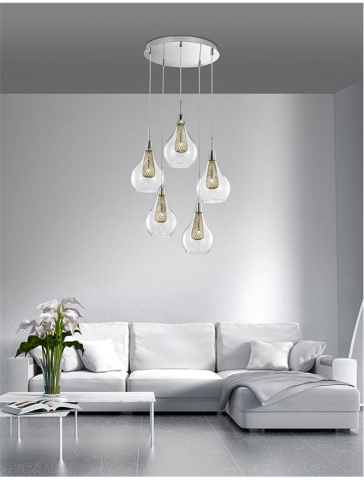 Lustre simple - FILO suspensie SP5 - 1500202805 - Chrome Aluminium Clear Glass & Gold Frame