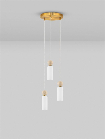 Filomena SP3 - Stone Travertine & Opal Glass Glossy Brushed Gold Metal Base - Suspensie