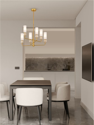 Filomena SP6 - Stone Travertine & Opal Glass Glossy Brushed Gold Metal Base - Suspensie