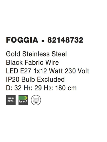 FOGGIA suspensie SP1 - 82148732 - Stainless Steel Gold Black Fabric Wire [4]