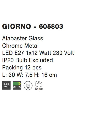 GIORNO aplica AP1 - 605803 - Alabaster Glass Chrome Metal [3]