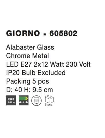 GIORNO plafoniera - 605802 - Alabaster Glass Chrome Metal [4]